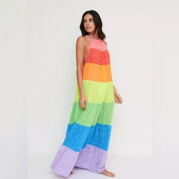 Pitusa Revolve Popsicle Rainbow Maxi Halter Top Dress Petite Size 6-14 - Picture 4 of 11